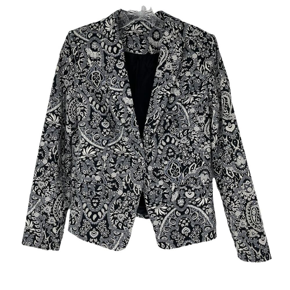 MNG Collection Paisley Navy White Print Blazer Size 10 Gardencore Fairycore